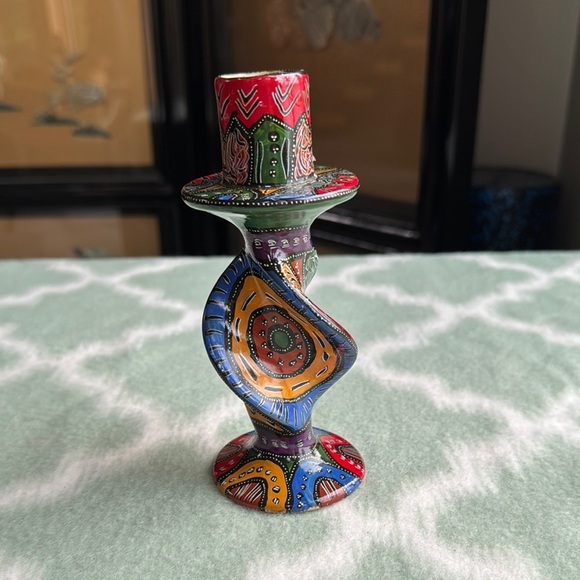 Colorful Hand-Painted Ceramic Candle Holder Kenya or Australia - Picture 1 of 6